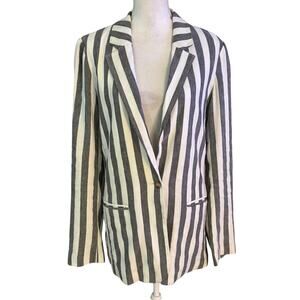 Gap Size 8T 8 Tall Linen Blend Blazer Jacket Soft Black Stripe Pockets